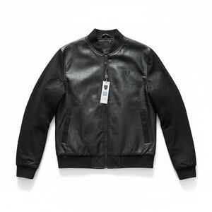 Unisex Black faux Leather Bomber Jacket made in Italy